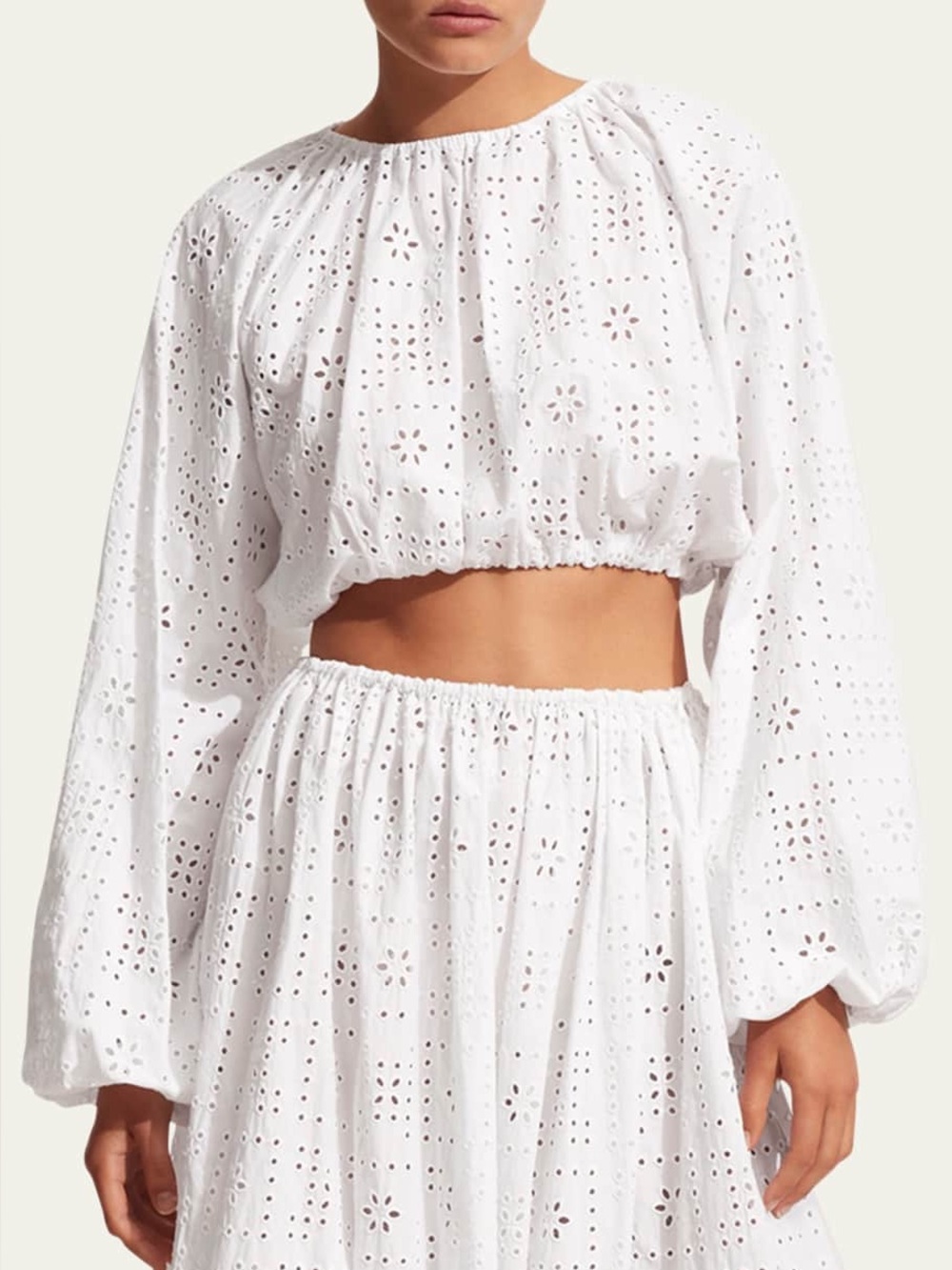 Matteau Broderie Crochet Blouson Cropped Blouse